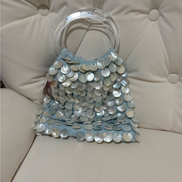 Unique Satchel purse light blue sea shells NWT - Picture 2 of 5
